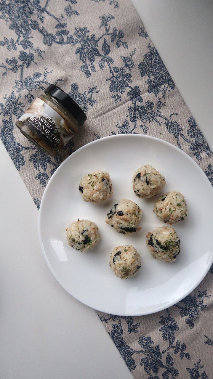 seaweed tuna rice ball, kombu butter